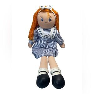 UNEEDA Vintage 1997 Large Stuffed Rag Doll Orange Hair Striped Dress 40” Long
